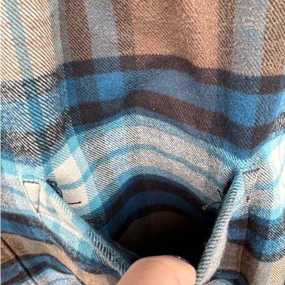 Eddie Bauer XL Classic Fit Plaid Flannel Button Long Sleeve Brown Blue White - Picture 6 of 12